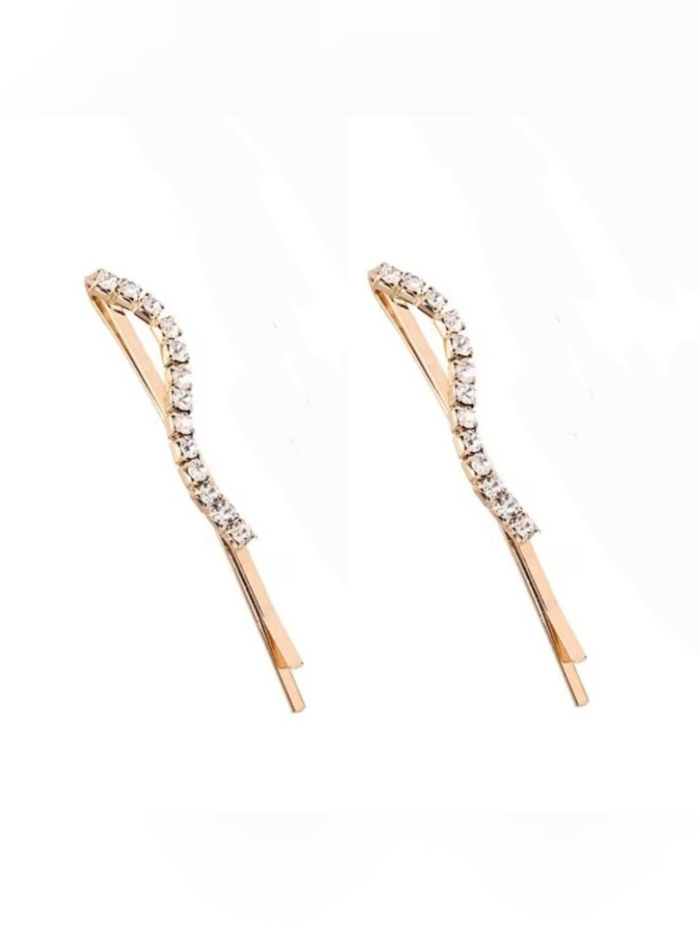 Elegant Pair Of Gold Rhinestone Wavy Hair Clips BNIB